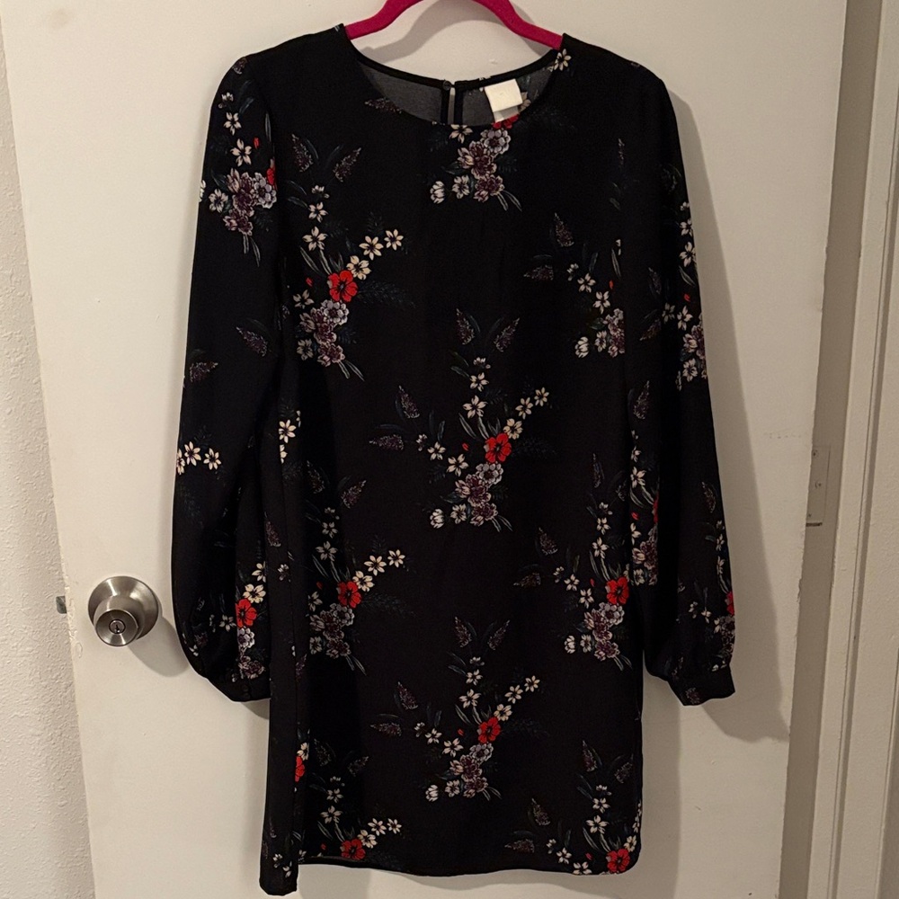 H&M Black Floral Long Sleeve Dress